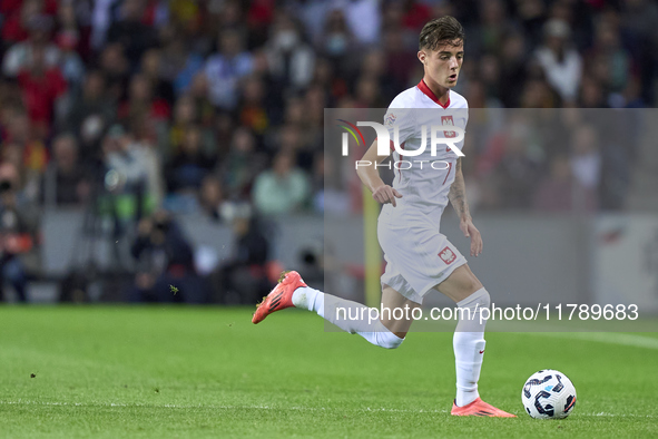 Kacper Urbanski of Poland plays during the UEFA Nations League 2024/25 League A Group A1 match between Portugal and Poland at Estadio Do Dra...