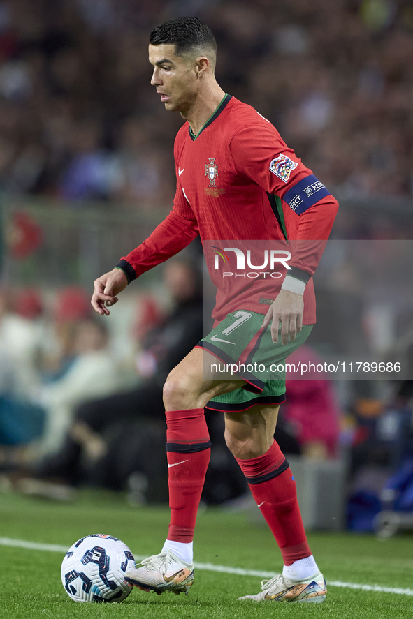 Cristiano Ronaldo of Portugal is in action during the UEFA Nations League 2024/25 League A Group A1 match between Portugal and Poland at Est...