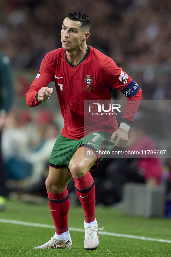 Cristiano Ronaldo of Portugal is in action during the UEFA Nations League 2024/25 League A Group A1 match between Portugal and Poland at Est...