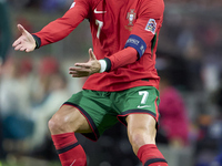 Cristiano Ronaldo of Portugal reacts during the UEFA Nations League 2024/25 League A Group A1 match between Portugal and Poland at Estadio D...