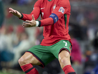 Cristiano Ronaldo of Portugal reacts during the UEFA Nations League 2024/25 League A Group A1 match between Portugal and Poland at Estadio D...