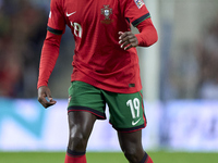 Nuno Mendes of Portugal is in action during the UEFA Nations League 2024/25 League A Group A1 match between Portugal and Poland at Estadio D...