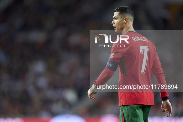 Cristiano Ronaldo of Portugal looks on during the UEFA Nations League 2024/25 League A Group A1 match between Portugal and Poland at Estadio...