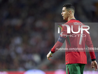 Cristiano Ronaldo of Portugal looks on during the UEFA Nations League 2024/25 League A Group A1 match between Portugal and Poland at Estadio...