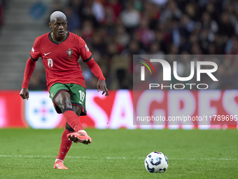 Nuno Mendes of Portugal is in action during the UEFA Nations League 2024/25 League A Group A1 match between Portugal and Poland at Estadio D...