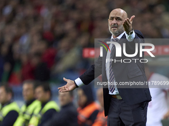 Michal Probierz, Head Coach of Poland, reacts during the UEFA Nations League 2024/25 League A Group A1 match between Portugal and Poland at...