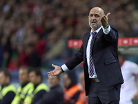 Michal Probierz, Head Coach of Poland, reacts during the UEFA Nations League 2024/25 League A Group A1 match between Portugal and Poland at...