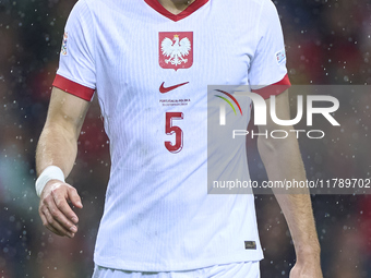 Jan Bednarek of Poland looks on during the UEFA Nations League 2024/25 League A Group A1 match between Portugal and Poland at Estadio Do Dra...