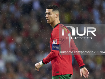 Cristiano Ronaldo of Portugal looks on during the UEFA Nations League 2024/25 League A Group A1 match between Portugal and Poland at Estadio...