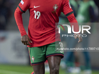 Nuno Mendes of Portugal is in action during the UEFA Nations League 2024/25 League A Group A1 match between Portugal and Poland at Estadio D...