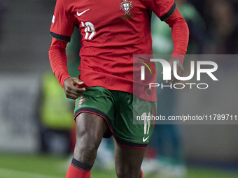 Nuno Mendes of Portugal is in action during the UEFA Nations League 2024/25 League A Group A1 match between Portugal and Poland at Estadio D...