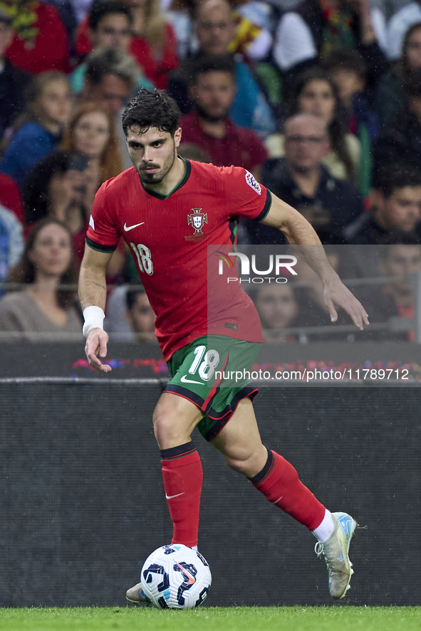 Pedro Neto of Portugal is in action during the UEFA Nations League 2024/25 League A Group A1 match between Portugal and Poland at Estadio Do...