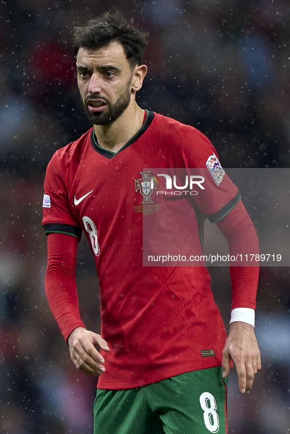 Bruno Fernandes of Portugal looks on during the UEFA Nations League 2024/25 League A Group A1 match between Portugal and Poland at Estadio D...