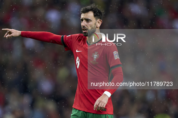 Bruno Fernandes of Portugal reacts during the UEFA Nations League 2024/25 League A Group A1 match between Portugal and Poland at Estadio Do...