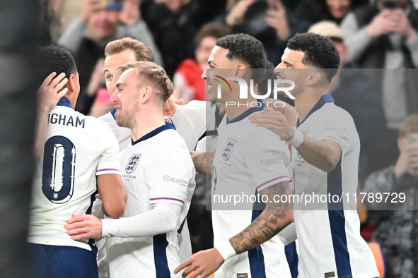 Jarrod Bowen (20 England) celebrates his goal during the UEFA Nations League 2024/5, League B, Group B2 match between England and the Republ...