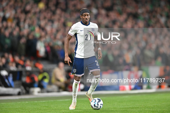 Noni Madueke (23 England) is challenged during the UEFA Nations League 2024/5, League B, Group B2 match between England and the Republic of...