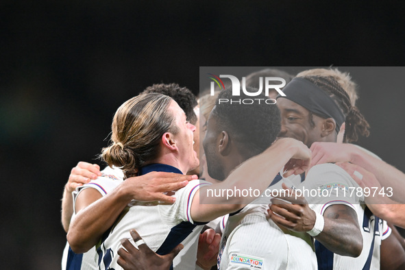 Connor Gallagher (left) of England celebrates his goal during the UEFA Nations League 2024/5, League B, Group B2 match between England and t...