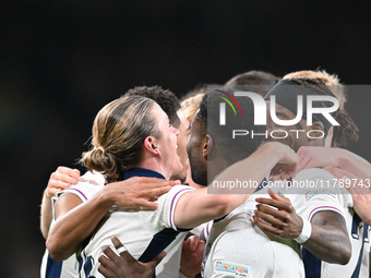 Connor Gallagher (left) of England celebrates his goal during the UEFA Nations League 2024/5, League B, Group B2 match between England and t...