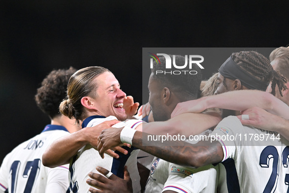 Connor Gallagher (4 England) (left) celebrates his goal during the UEFA Nations League 2024/5, League B, Group B2 match between England and...