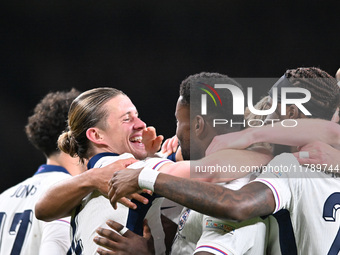 Connor Gallagher (4 England) (left) celebrates his goal during the UEFA Nations League 2024/5, League B, Group B2 match between England and...