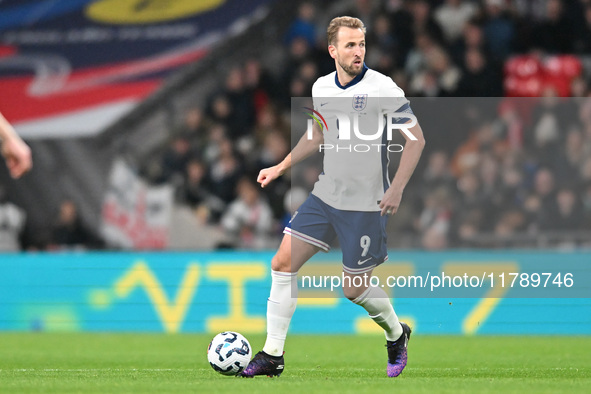 Harry Kane (9 England) is challenged during the UEFA Nations League 2024/5, League B, Group B2 match between England and the Republic of Ire...