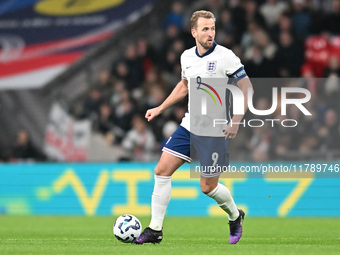 Harry Kane (9 England) is challenged during the UEFA Nations League 2024/5, League B, Group B2 match between England and the Republic of Ire...