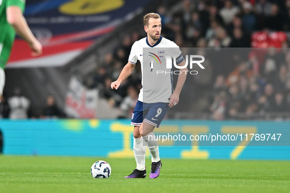 Harry Kane (9 England) is challenged during the UEFA Nations League 2024/5, League B, Group B2 match between England and the Republic of Ire...