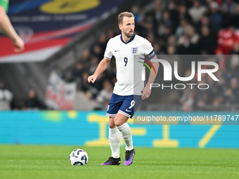 Harry Kane (9 England) is challenged during the UEFA Nations League 2024/5, League B, Group B2 match between England and the Republic of Ire...