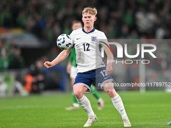 Lewis Hall (12 England) is challenged during the UEFA Nations League 2024/5, League B, Group B2 match between England and the Republic of Ir...