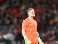 Goalkeeper Jordan Pickford of England pulls a face during the UEFA Nations League 2024/5, League B, Group B2 match between England and the R...