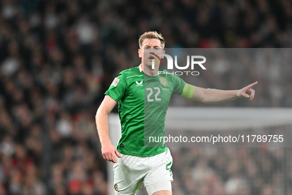 Nathan Collins of the Republic of Ireland points during the UEFA Nations League 2024/5, League B, Group B2 match between England and the Rep...