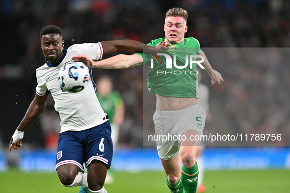 Marc Guehi (6 England) and Liam Scales (5 Republic of Ireland) battle for the ball during the UEFA Nations League 2024/5, League B, Group B2...