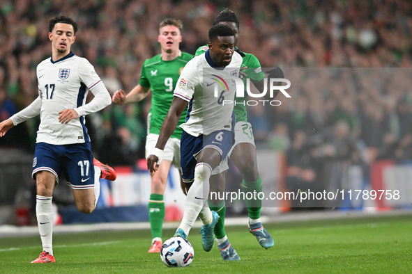 Marc Guehi (6 England) goes forward during the UEFA Nations League 2024/5, League B, Group B2 match between England and the Republic of Irel...