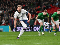 Harry Kane (9 England) scores from the penalty spot during the UEFA Nations League 2024/5, League B, Group B2 match between England and the...