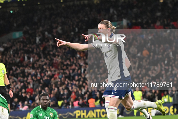 Connor Gallagher (4 England) celebrates his goal during the UEFA Nations League 2024/5, League B, Group B2 match between England and the Rep...