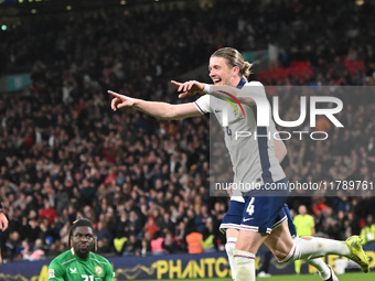 Connor Gallagher (4 England) celebrates his goal during the UEFA Nations League 2024/5, League B, Group B2 match between England and the Rep...