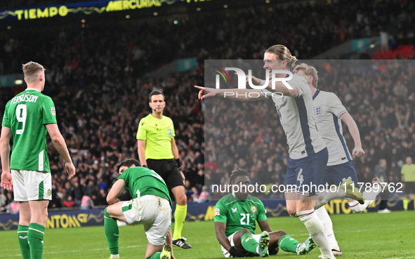 Connor Gallagher (4 England) celebrates his goal during the UEFA Nations League 2024/5, League B, Group B2 match between England and the Rep...