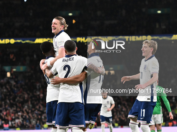 Connor Gallagher (4 England) celebrates his goal during the UEFA Nations League 2024/5, League B, Group B2 match between England and the Rep...