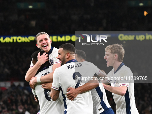 Connor Gallagher (4 England) celebrates his goal during the UEFA Nations League 2024/5, League B, Group B2 match between England and the Rep...