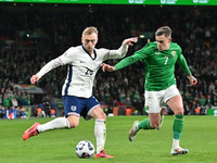 Jarrod Bowen is challenged by Sammie Szmodics (7 Republic of Ireland) during the UEFA Nations League 2024/5, League B, Group B2 match betwee...