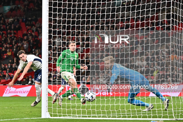 Taylor Harwood Bellis (16 England) scores during the UEFA Nations League 2024/5, League B, Group B2 match between England and the Republic o...