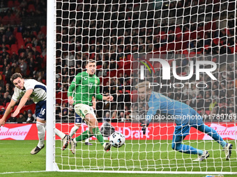 Taylor Harwood Bellis (16 England) scores during the UEFA Nations League 2024/5, League B, Group B2 match between England and the Republic o...