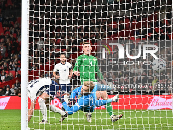 Taylor Harwood Bellis (16 England) scores during the UEFA Nations League 2024/5, League B, Group B2 match between England and the Republic o...