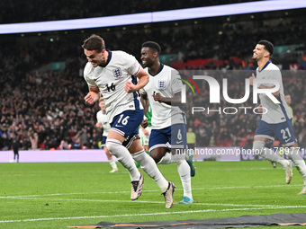 Taylor Harwood Bellis, 16, from England, celebrates his goal during the UEFA Nations League 2024/5, League B, Group B2 match between England...