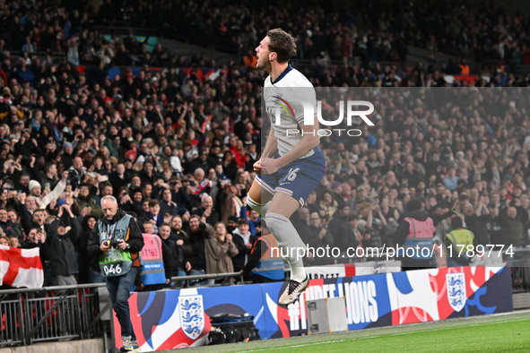 Taylor Harwood Bellis, 16, from England, celebrates his goal during the UEFA Nations League 2024/5, League B, Group B2 match between England...