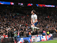 Taylor Harwood Bell celebrates his goal, England's fifth, during the UEFA Nations League 2024/5, League B, Group B2 match between England an...