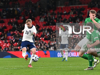 Jarrod Bowen (20 England) shoots during the UEFA Nations League 2024/5, League B, Group B2 match between England and the Republic of Ireland...