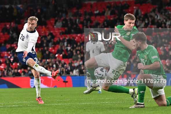 Jarrod Bowen (20 England) shoots during the UEFA Nations League 2024/5, League B, Group B2 match between England and the Republic of Ireland...