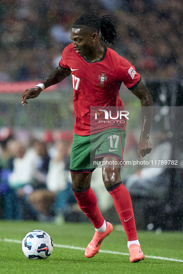 Rafael Leao of Portugal is in action during the UEFA Nations League 2024/25 League A Group A1 match between Portugal and Poland at Estadio D...