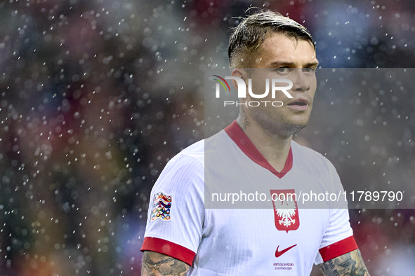 Kamil Piatkowski of Poland reacts during the UEFA Nations League 2024/25 League A Group A1 match between Portugal and Poland at Estadio Do D...